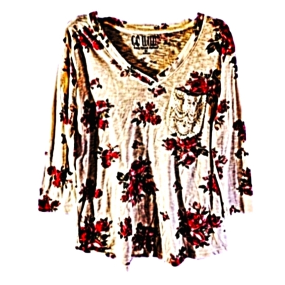 Go Wild 2x Pink And White Floral Long Sleeve Top - Picture 1 of 4